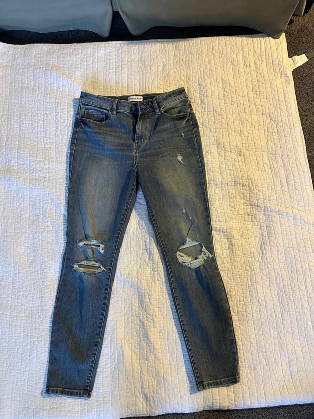 Skinny Distressed Jeans in Medium Blue